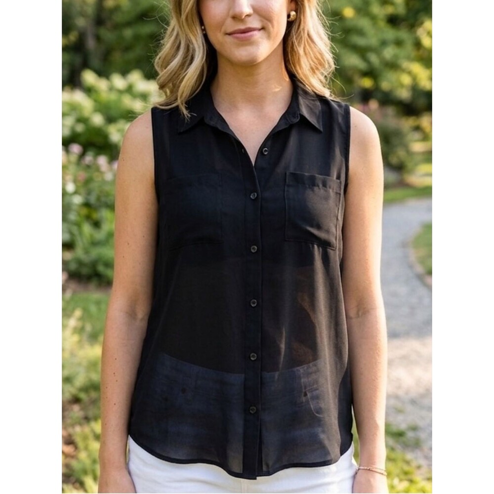 Apt. 9 Classic Black Collared Sleeveless Button Down Shirt